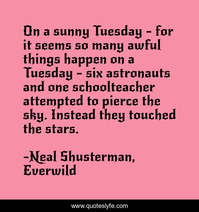 On a sunny Tuesday - for it seems so many awful things happen on a Tuesday - six astronauts and one schoolteacher attempted to pierce the sky. Instead they touched the stars.
