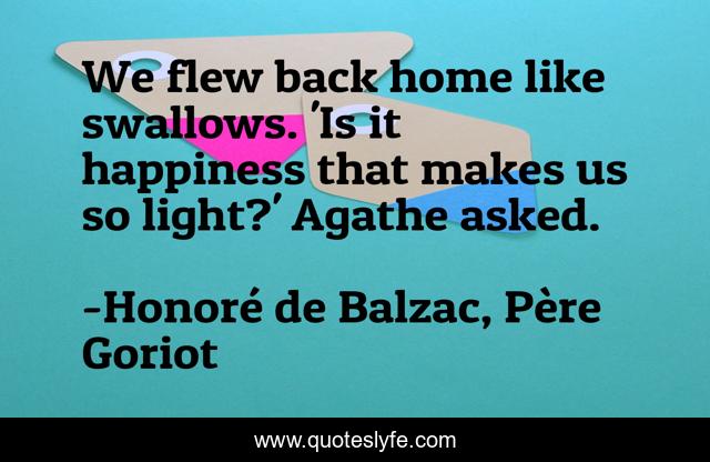We flew back home like swallows. 'Is it happiness that makes us so light?' Agathe asked.