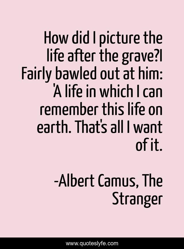 How did I picture the life after the grave?I Fairly bawled out at him: 'A life in which I can remember this life on earth. That's all I want of it.