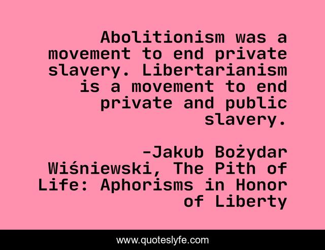Abolitionism was a movement to end private slavery. Libertarianism is a movement to end private and public slavery.