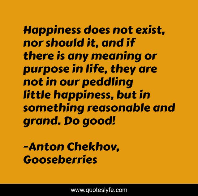 Happiness does not exist, nor should it, and if there is any meaning or purpose in life, they are not in our peddling little happiness, but in something reasonable and grand. Do good!