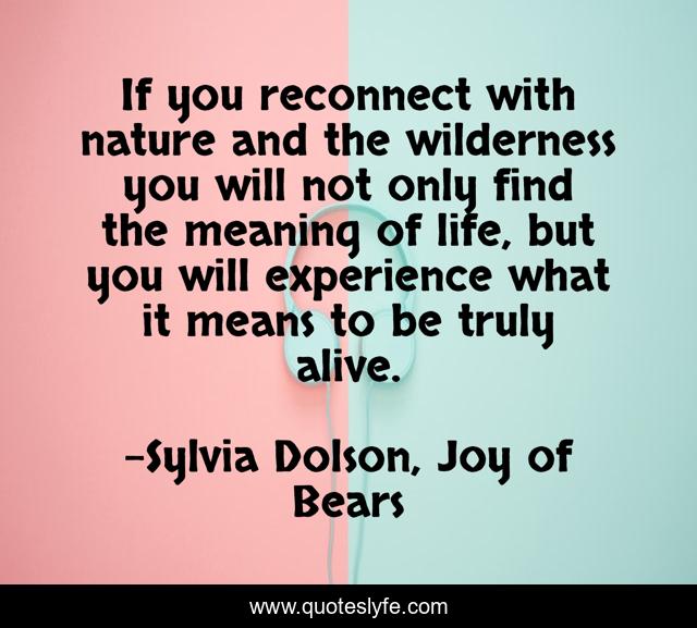 If you reconnect with nature and the wilderness you will not only find the meaning of life, but you will experience what it means to be truly alive.