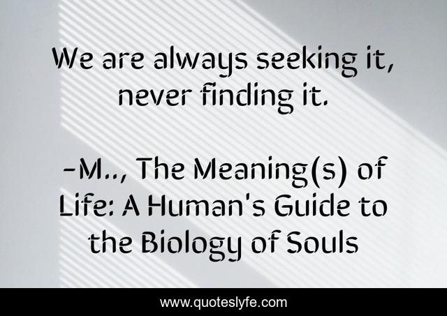 We are always seeking it, never finding it.