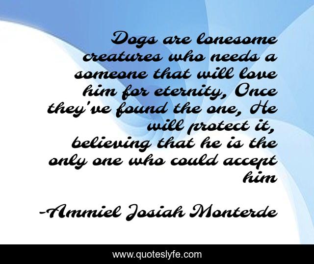 Dogs are lonesome creatures who needs a someone that will love him for eternity, Once they've found the one, He will protect it, believing that he is the only one who could accept him