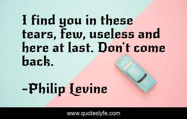I find you in these tears, few, useless and here at last. Don't come back.