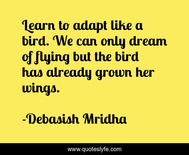 Learn to adapt like a bird. We can only dream of flying but the bird has already grown her wings.
