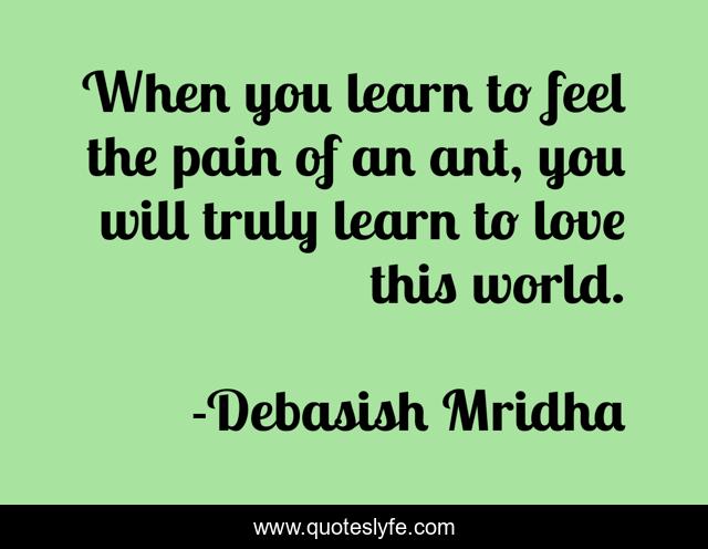 When you learn to feel the pain of an ant, you will truly learn to love this world.