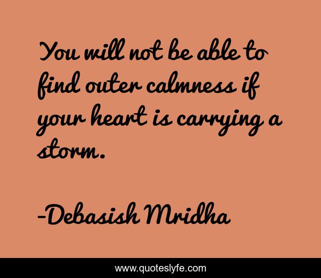 You will not be able to find outer calmness if your heart is carrying a storm.
