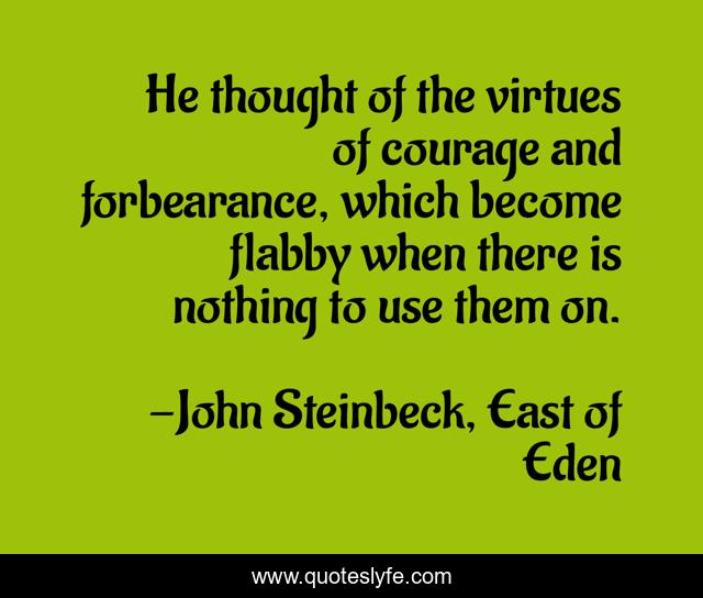 He thought of the virtues of courage and forbearance, which become flabby when there is nothing to use them on.