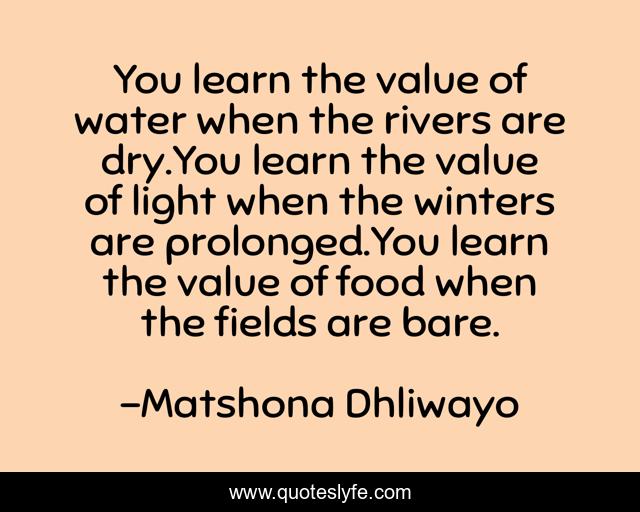 You learn the value of water when the rivers are dry.You learn the value of light when the winters are prolonged.You learn the value of food when the fields are bare.