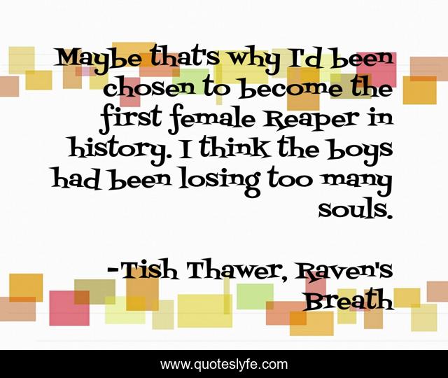 Maybe that's why I'd been chosen to become the first female Reaper in history. I think the boys had been losing too many souls.