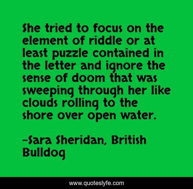 She tried to focus on the element of riddle or at least puzzle contained in the letter and ignore the sense of doom that was sweeping through her like clouds rolling to the shore over open water.