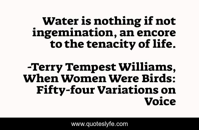 Water is nothing if not ingemination, an encore to the tenacity of life.
