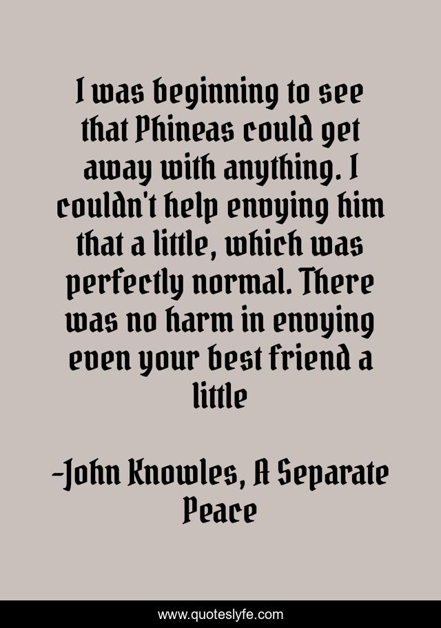I was beginning to see that Phineas could get away with anything. I couldn't help envying him that a little, which was perfectly normal. There was no harm in envying even your best friend a little