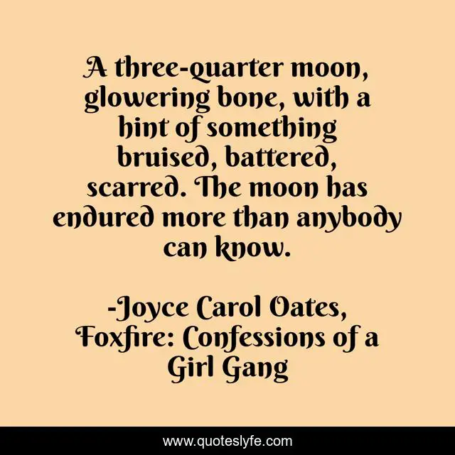 A three-quarter moon, glowering bone, with a hint of something bruised, battered, scarred. The moon has endured more than anybody can know.