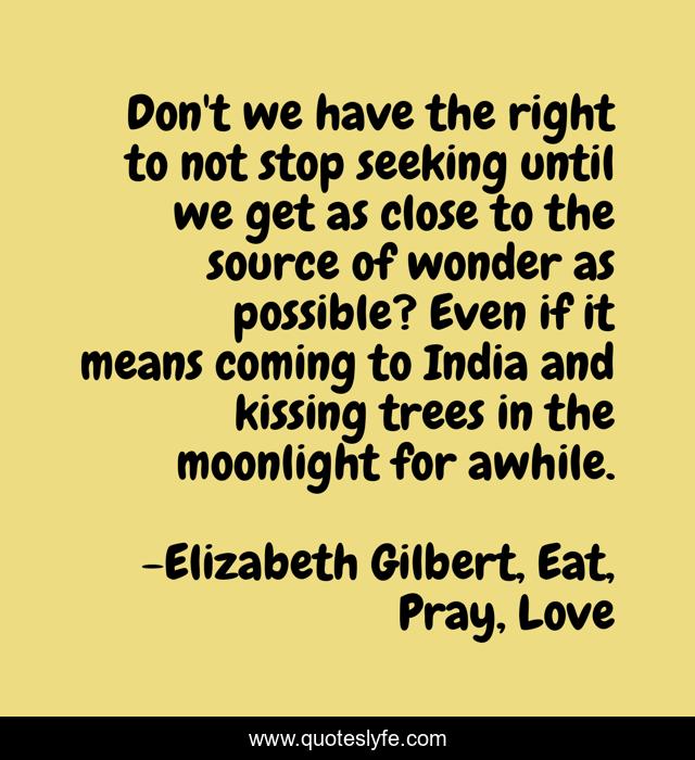 Don't we have the right to not stop seeking until we get as close to the source of wonder as possible? Even if it means coming to India and kissing trees in the moonlight for awhile.