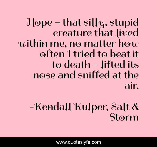 Hope – that silly, stupid creature that lived within me, no matter how often I tried to beat it to death – lifted its nose and sniffed at the air.