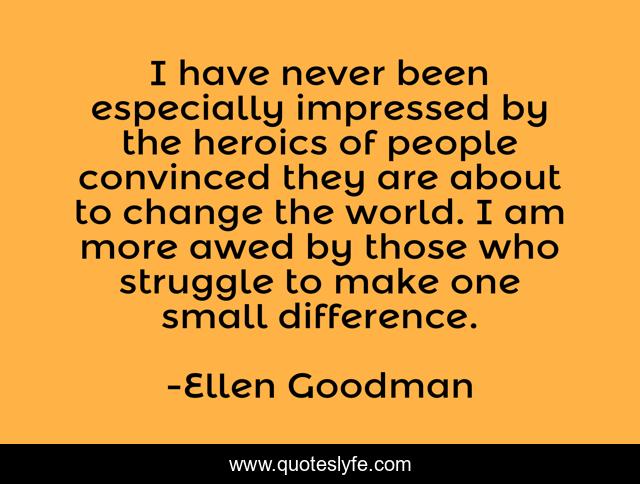 I have never been especially impressed by the heroics of people convinced they are about to change the world. I am more awed by those who struggle to make one small difference.