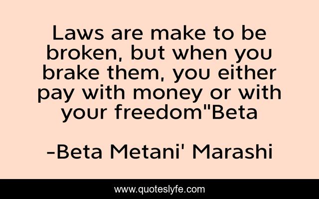 Laws are make to be broken, but when you brake them, you either pay with money or with your freedom