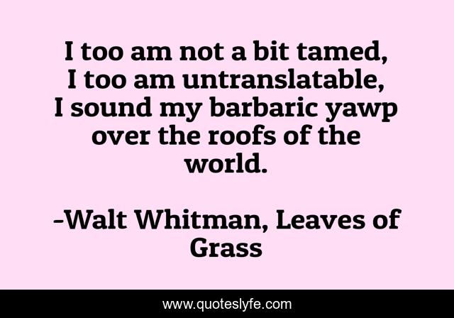 I too am not a bit tamed, I too am untranslatable, I sound my barbaric yawp over the roofs of the world.