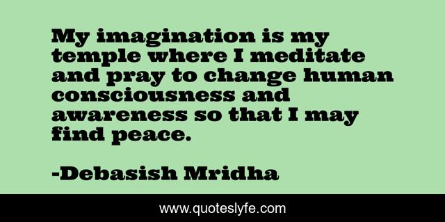 My imagination is my temple where I meditate and pray to change human consciousness and awareness so that I may find peace.