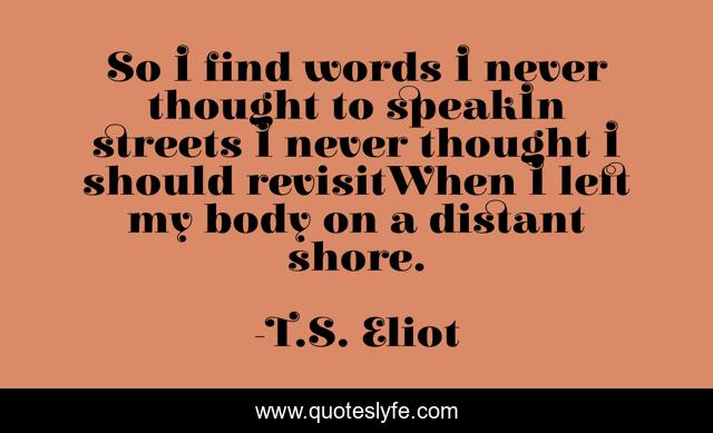 So I find words I never thought to speakIn streets I never thought I should revisitWhen I left my body on a distant shore.