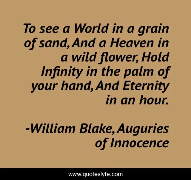 To See A World In A Grain Of Sand And A Heaven In A Wild Flower Hold Quote By William Blake Auguries Of Innocence Quoteslyfe