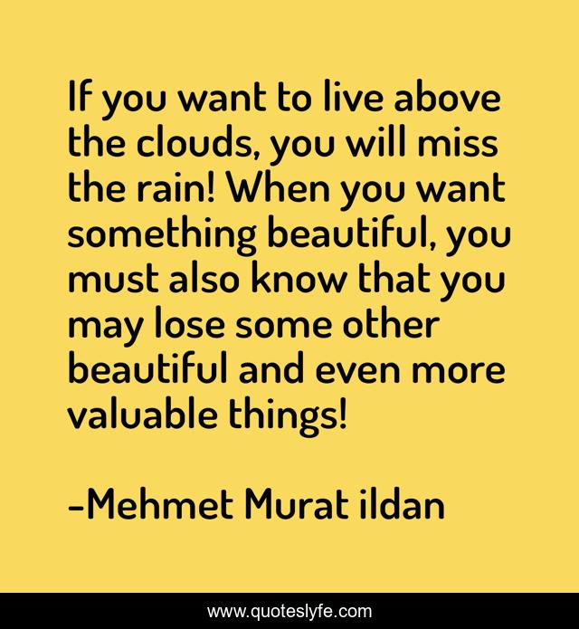 If you want to live above the clouds, you will miss the rain! When you want something beautiful, you must also know that you may lose some other beautiful and even more valuable things!