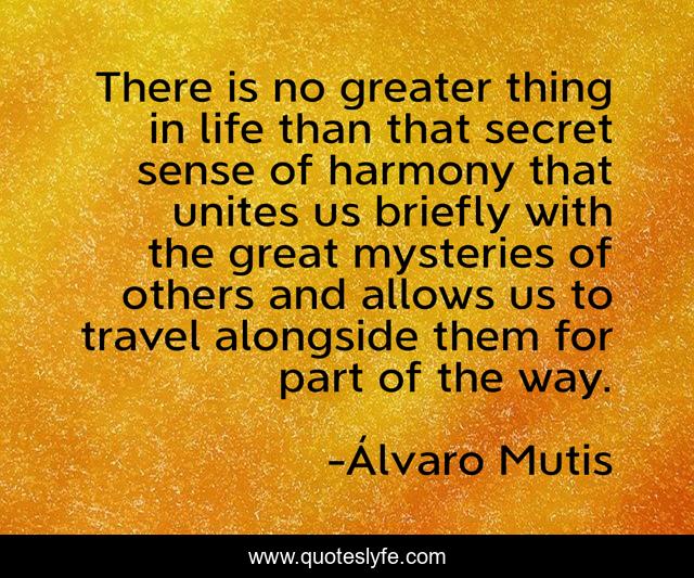 There is no greater thing in life than that secret sense of harmony that unites us briefly with the great mysteries of others and allows us to travel alongside them for part of the way.