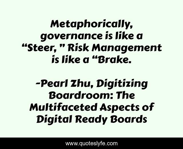 Metaphorically, governance is like a “Steer, ” Risk Management is like a “Brake.