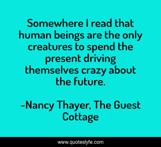 Somewhere I read that human beings are the only creatures to spend the present driving themselves crazy about the future.