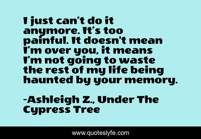 I just can’t do it anymore. It’s too painful. It doesn't mean I’m over you, it means I’m not going to waste the rest of my life being haunted by your memory.