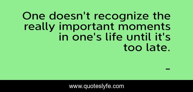 One doesn't recognize the really important moments in one's life until it's too late.