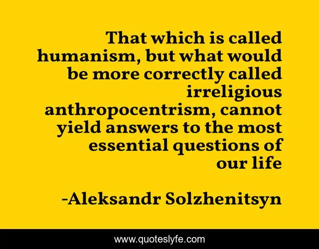 That which is called humanism, but what would be more correctly called irreligious anthropocentrism, cannot yield answers to the most essential questions of our life