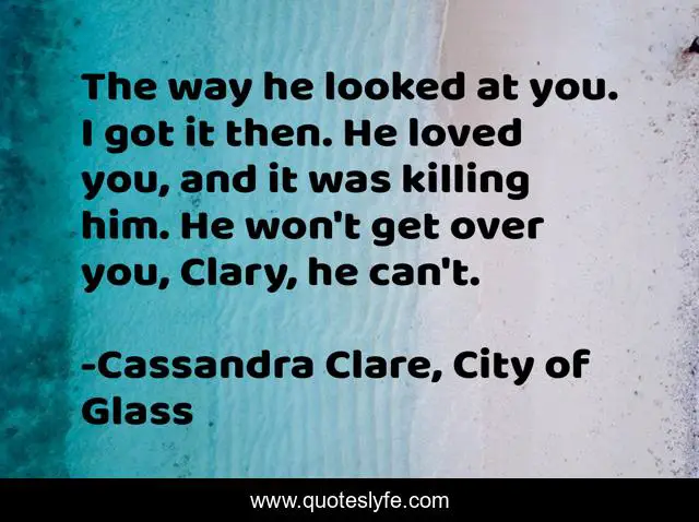 The way he looked at you. I got it then. He loved you, and it was killing him. He won't get over you, Clary, he can't.