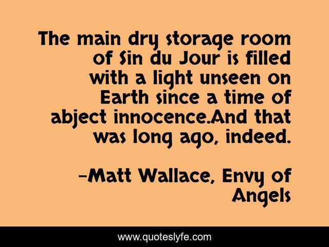 The main dry storage room of Sin du Jour is filled with a light unseen on Earth since a time of abject innocence.And that was long ago, indeed.