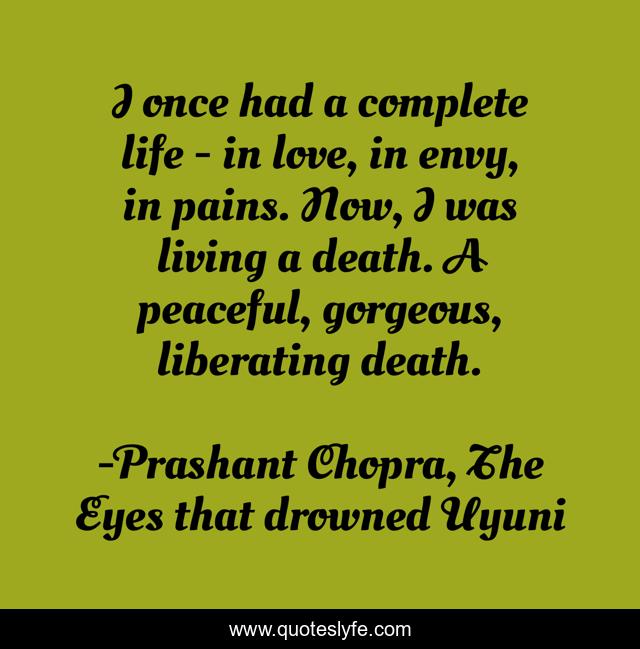 I once had a complete life - in love, in envy, in pains. Now, I was living a death. A peaceful, gorgeous, liberating death.