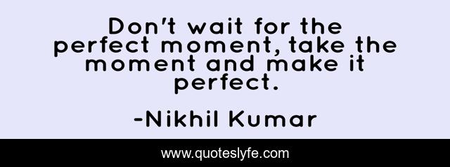 Don't wait for the perfect moment, take the moment and make it perfect.