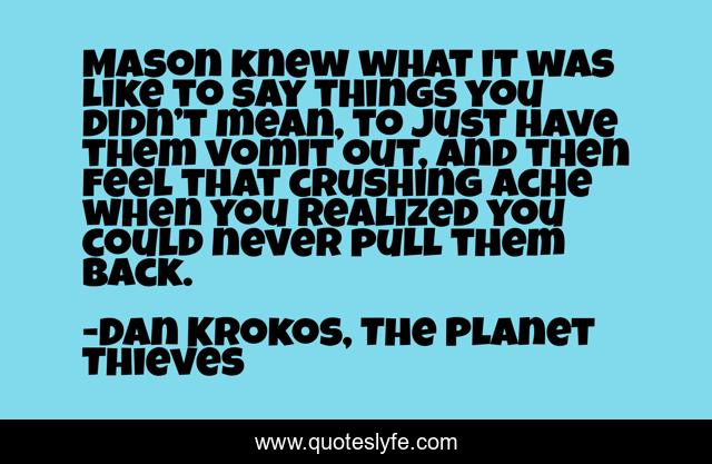 Mason knew what it was like to say things you didn’t mean, to just have them vomit out, and then feel that crushing ache when you realized you could never pull them back.