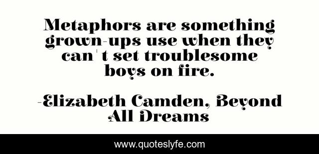 Metaphors are something grown-ups use when they can't set troublesome boys on fire.