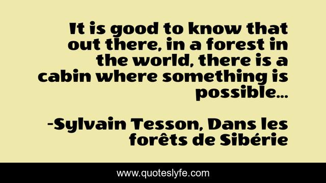 It is good to know that out there, in a forest in the world, there is a cabin where something is possible...