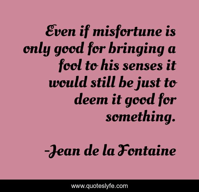 Even if misfortune is only good for bringing a fool to his senses it would still be just to deem it good for something.
