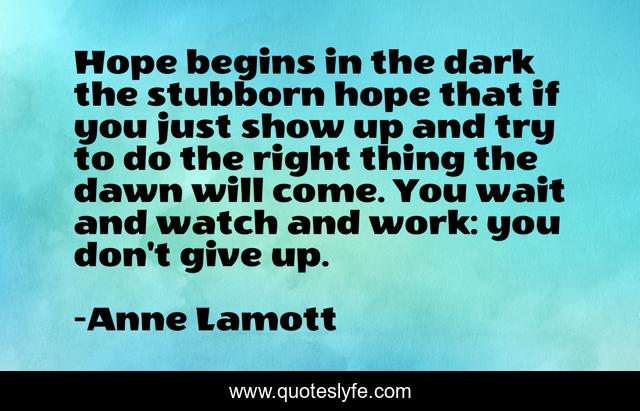 Hope begins in the dark the stubborn hope that if you just show up and try to do the right thing the dawn will come. You wait and watch and work: you don't give up.