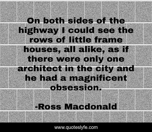 On both sides of the highway I could see the rows of little frame houses, all alike, as if there were only one architect in the city and he had a magnificent obsession.