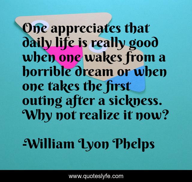One appreciates that daily life is really good when one wakes from a horrible dream or when one takes the first outing after a sickness. Why not realize it now?