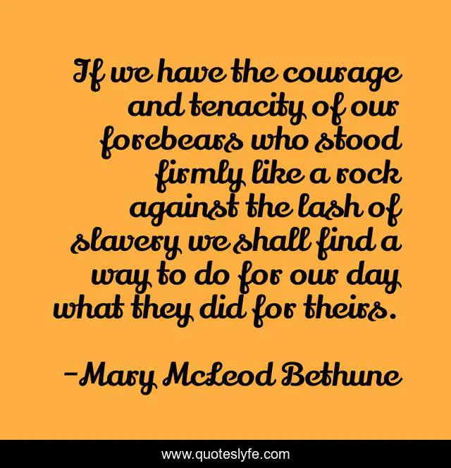 If we have the courage and tenacity of our forebears who stood firmly like a rock against the lash of slavery we shall find a way to do for our day what they did for theirs.