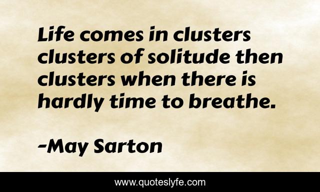 Life comes in clusters clusters of solitude then clusters when there is hardly time to breathe.