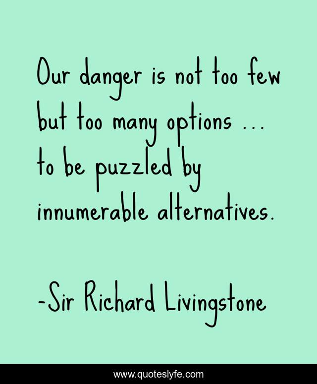 Our danger is not too few but too many options ... to be puzzled by innumerable alternatives.
