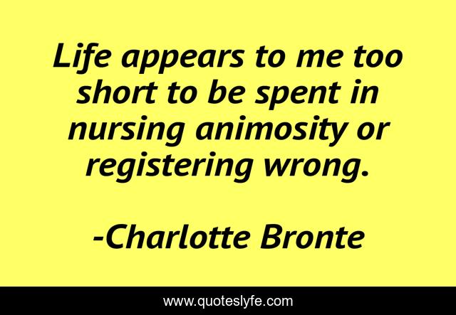 Life appears to me too short to be spent in nursing animosity or registering wrong.