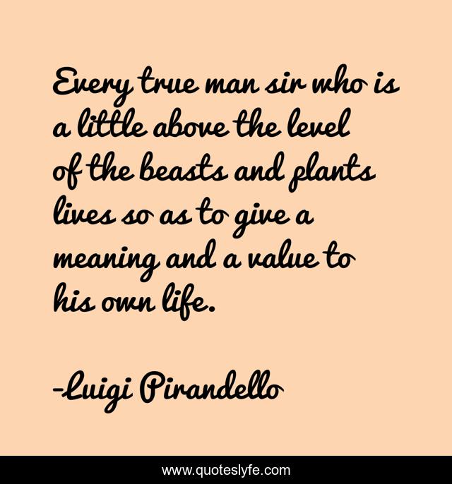 Every true man sir who is a little above the level of the beasts and plants lives so as to give a meaning and a value to his own life.